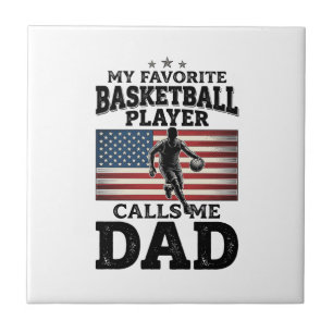 Basketball Dad Patriotic Vintage Engraving T-Shirt Ceramic Tile