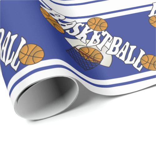 Basketball Dark Blue and White Stripes Wrapping Paper