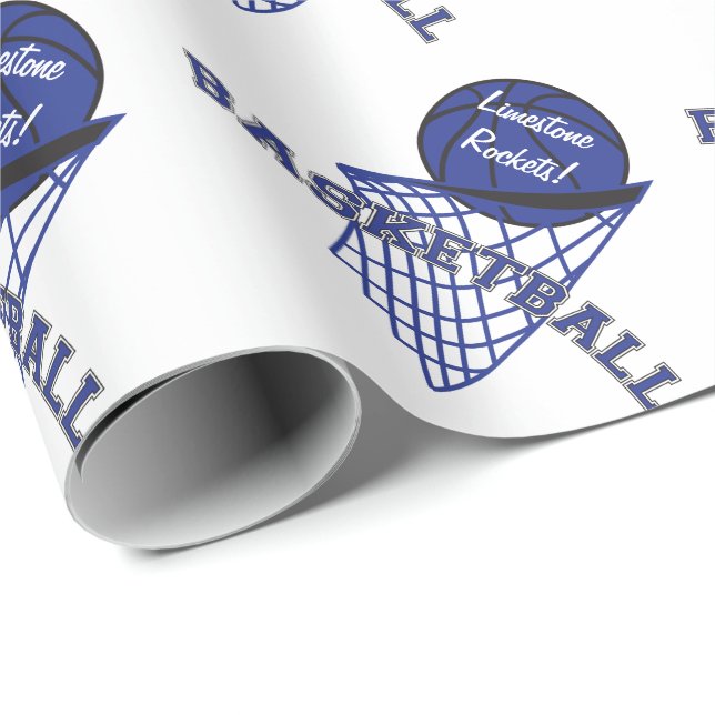 Basketball Dark Blue Personalize Wrapping Paper (Roll Corner)