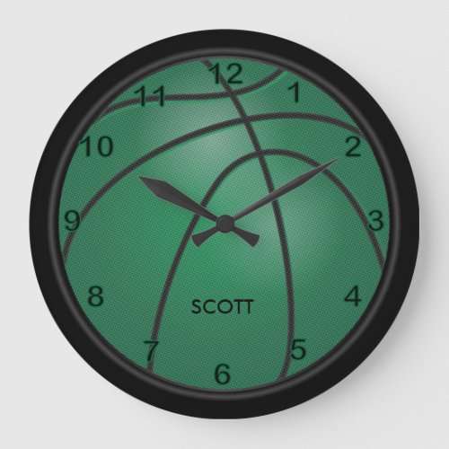Basketball  Dark Green  Personalize Large Clock