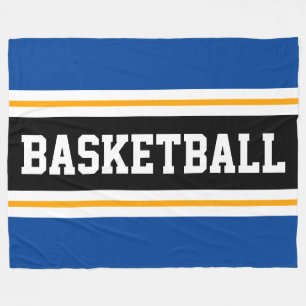 BASKETBALL Deep Blue Black Orange Racing Stripes Fleece Blanket