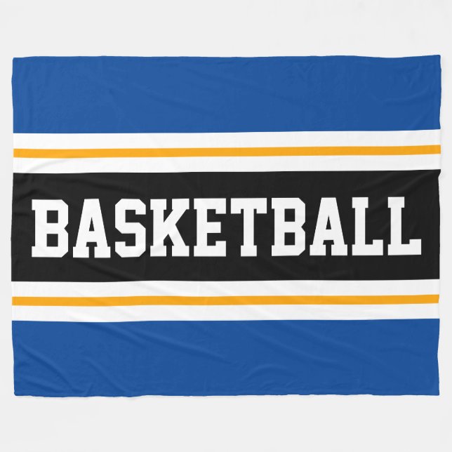 BASKETBALL Deep Blue Black Orange Racing Stripes Fleece Blanket (Front (Horizontal))