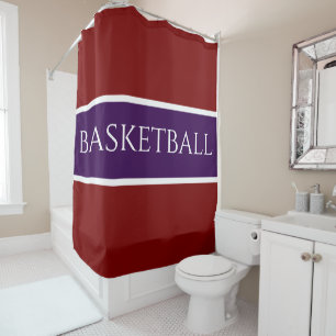 BASKETBALL Deep Purple White Bold Red Stripes Shower Curtain