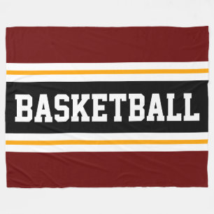BASKETBALL Deep Red Black Orange Racing Stripes Fleece Blanket