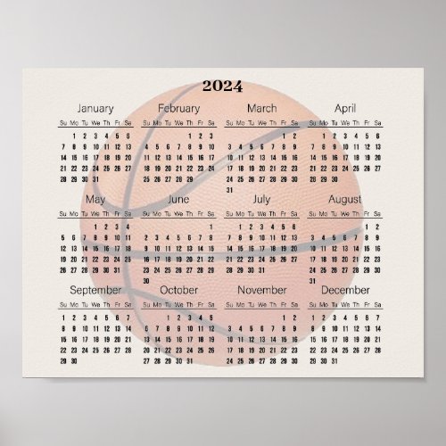 Basketball Design 2024 Calendar Poster 