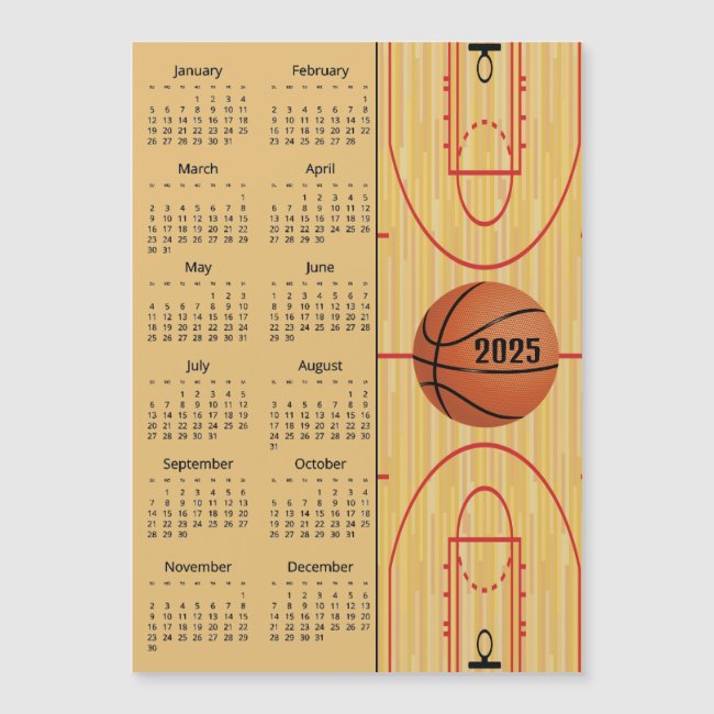 Basketball Design 2025 Calendar Magnetic Card