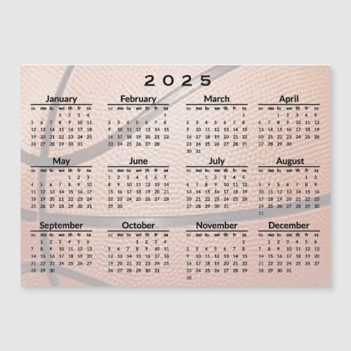 Basketball Design 2025 Calendar Magnetic Card