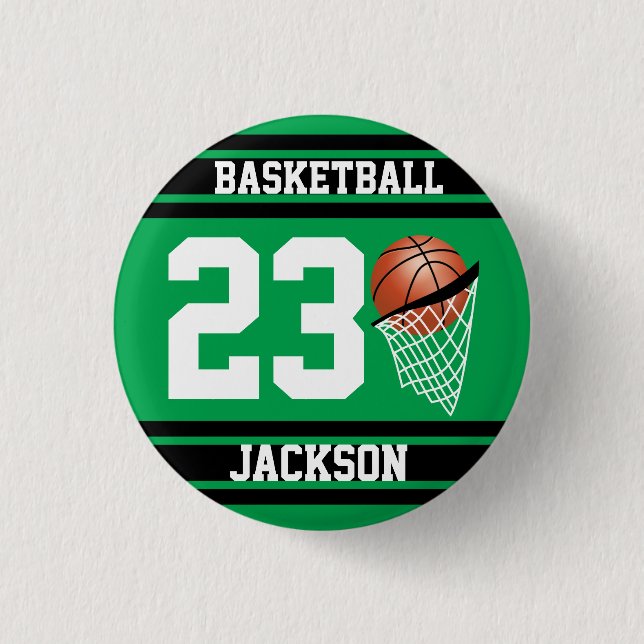 Basketball Design in Green and Black Button (Front)