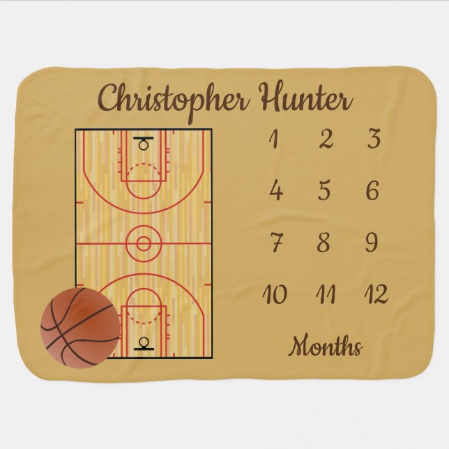 Basketball Design Monthly Milestone Blanket (Horizontal)