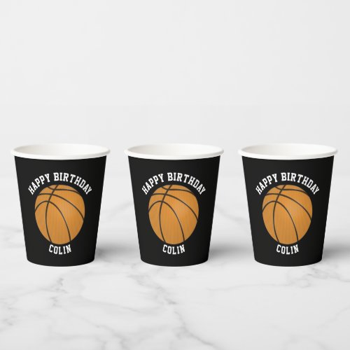 Basketball Design on Black Paper Cups