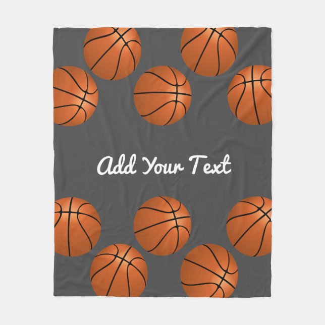  basketball design on gray add your name or text   fleece blanket (Front)