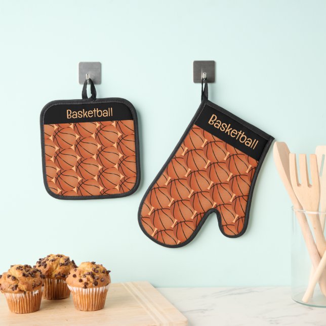 Basketball Design Oven Mitt and Pot Holders Oven Mitt & Pot Holder Set (Insitu(Hanging))