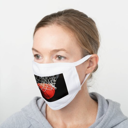 Basketball Digital Painting Sports Art White Cotton Face Mask (Angled)