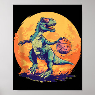 Basketball Dino T-rex Drawing Basketball Player Ar Poster