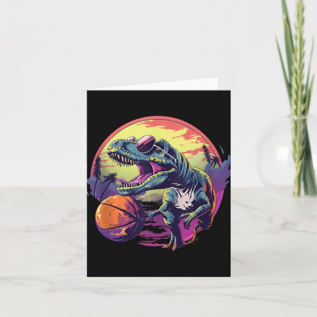 Basketball Dino T-rex Drawing Basketball Player Na Card (Front)
