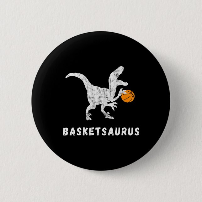 Basketball Dinosaur Baller T-rex Dino Playing Bask Button (Front)