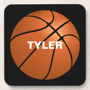 Basketball, DIY Name in White, Black Beverage Coaster