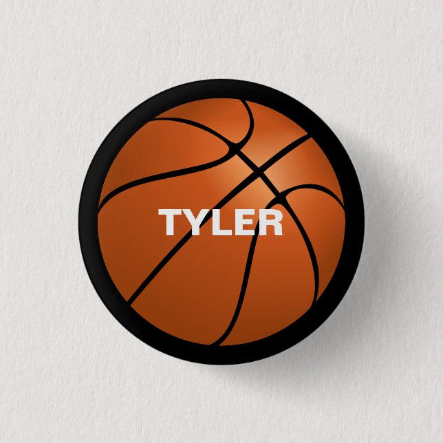 Basketball, DIY Name in White, Black Button (Front)