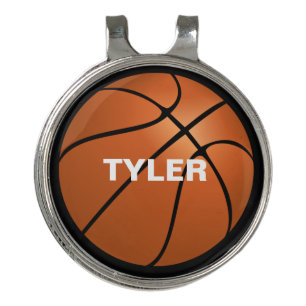 Basketball, DIY Name in White, Black Golf Hat Clip