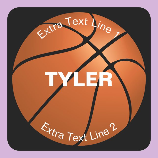 Basketball, DIY Name in White, Black Square Sticker (Creator Uploaded)