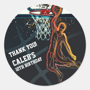 Basketball Dunk Jump Shot Birthday Party Favor Classic Round Sticker