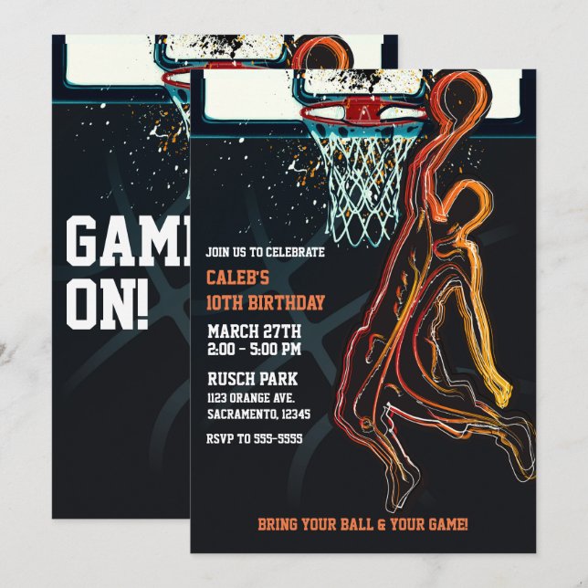 Basketball Dunk Jump Shot Birthday Party Invitation (Front/Back)