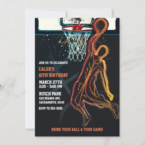 Basketball Dunk Jump Shot Birthday Party Invitation