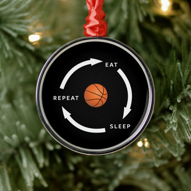 Basketball Eat Sleep Repeat Sports Fan Saying Metal Ornament (Tree)