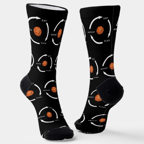 Basketball Eat Sleep Repeat Sports Fan Saying Socks