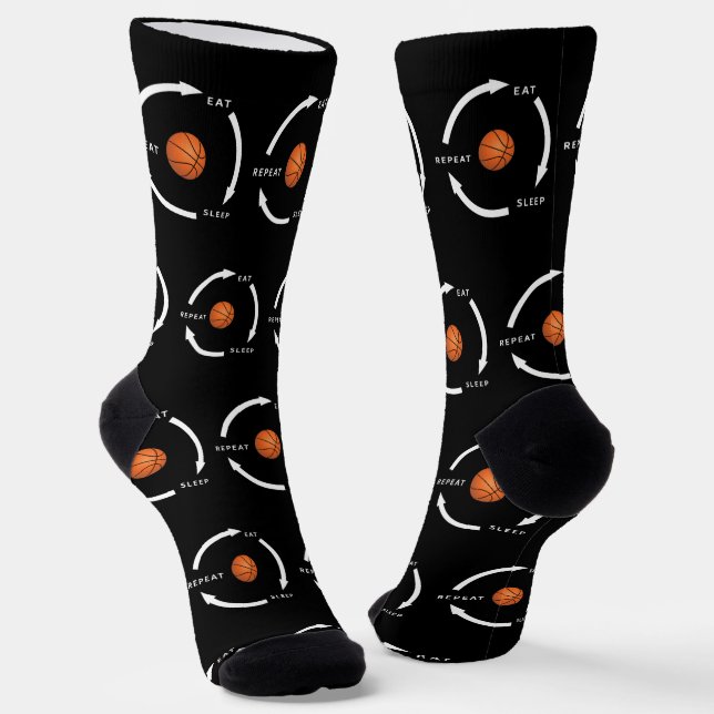 Basketball Eat Sleep Repeat Sports Fan Saying Socks (Angled)