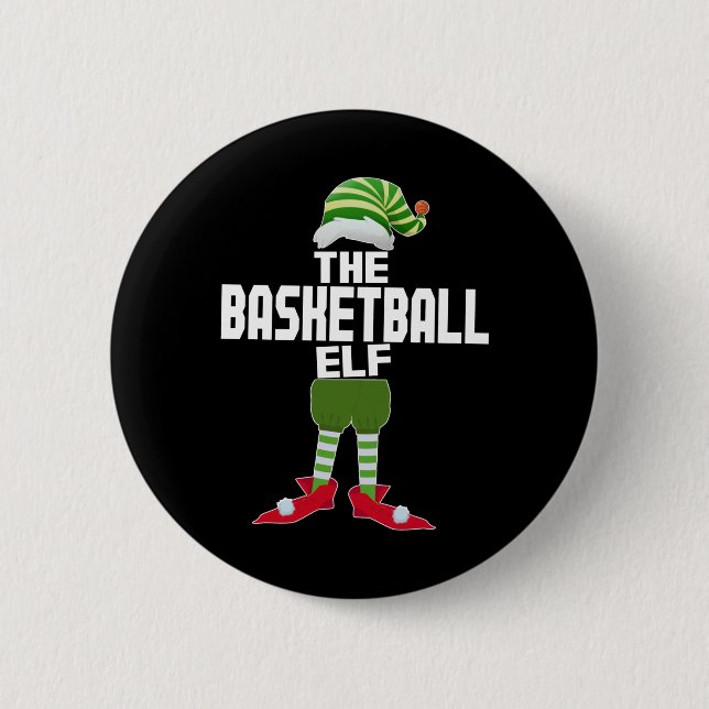 Basketball Elf Matching Family Group Christmas Par Button (Front)