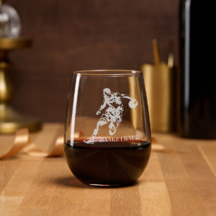 Basketball Etched Wine Glass 