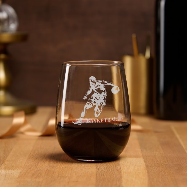 Basketball Etched Wine Glass  (Party)
