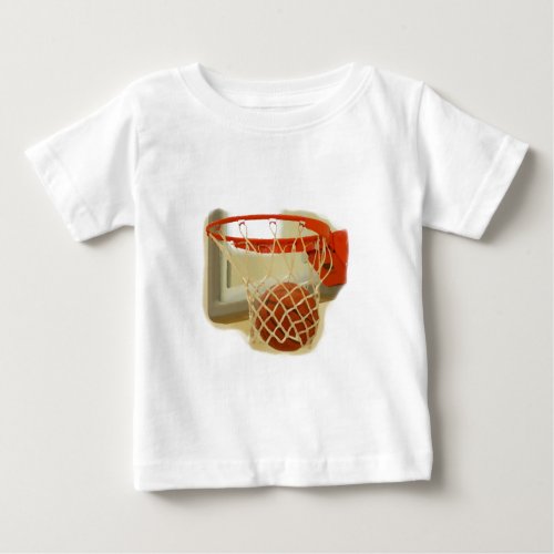 Basketball falling through hoop baby T_Shirt