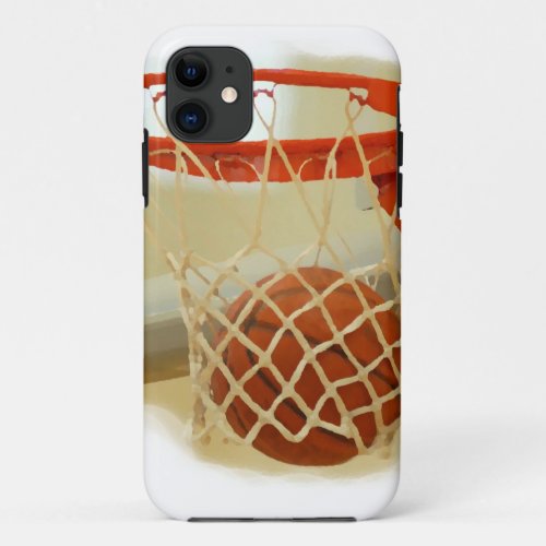 Basketball falling through hoop iPhone 11 case