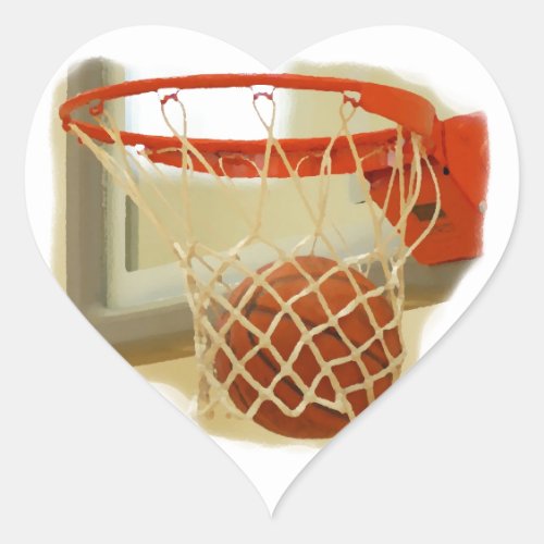 Basketball falling through hoop heart sticker