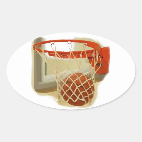 Basketball falling through hoop oval sticker