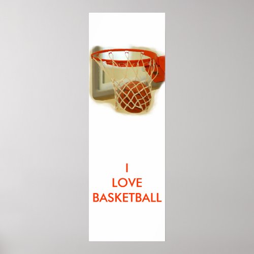 Basketball falling through hoop poster