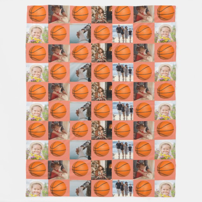 Basketball Family Collage Photo Pattern Orange Fleece Blanket (Front)