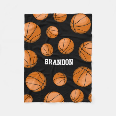 Basketball Fan Custom Name Black Fleece Blanket