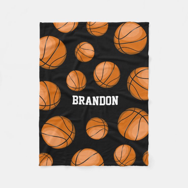 Basketball Fan Custom Name Black Fleece Blanket (Front)