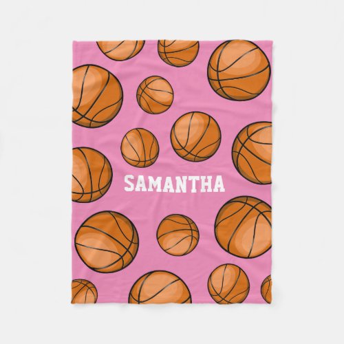 Basketball Fan Custom Name Pink Fleece Blanket