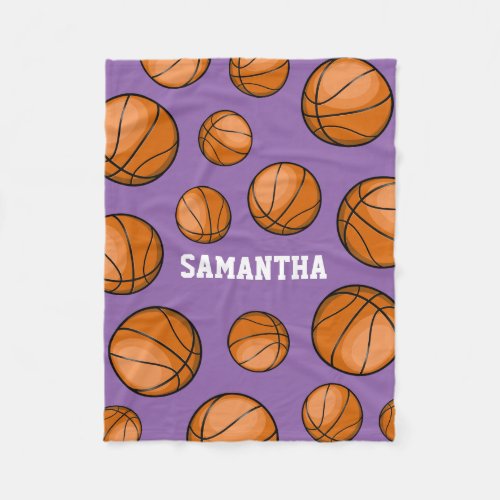 Basketball Fan Custom Name Purple Fleece Blanket