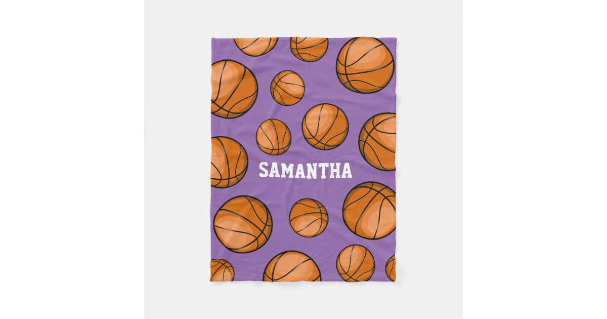 Basketball Fan Custom Name Purple Fleece Blanket Zazzle Com