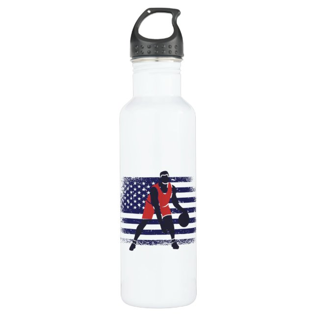 Basketball Fan Jersey USA Flag Stainless Steel Water Bottle (Front)