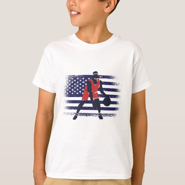 Basketball Fan Jersey USA Flag T-Shirt (Front)