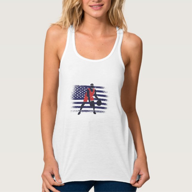 Basketball Fan Jersey USA Flag Tank Top (Front)