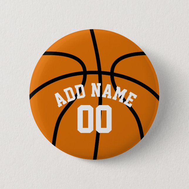 Basketball Fan with Custom Name Number Pinback Button (Front)