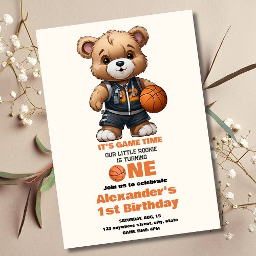 Basketball First Birthday Party Invitation