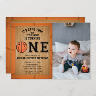 Basketball First Birthday Photo Invitation